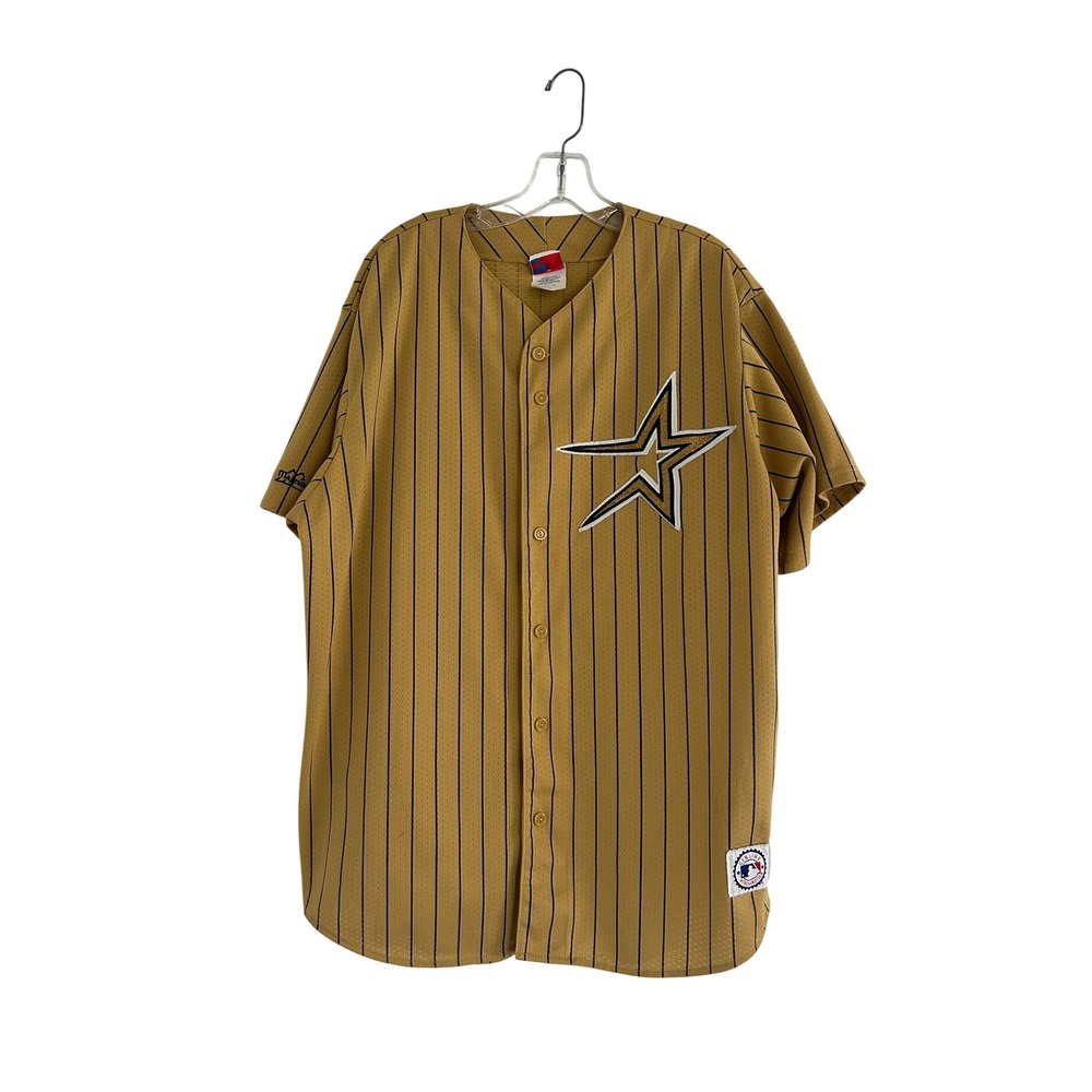 Vintage 90s Majestic Houston Astros Baseball Jersey Pinstripe Gold Size XL